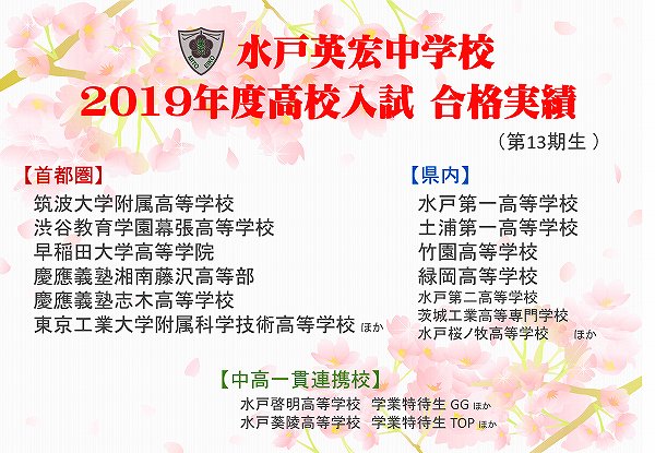 2019年度高校入試　合格速報（続報）